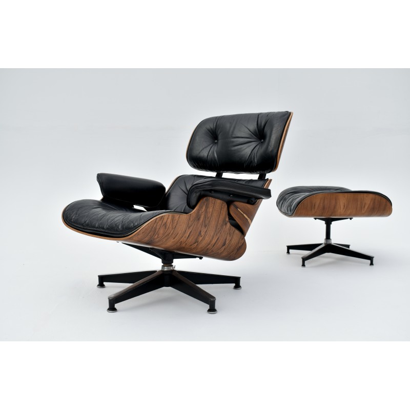 Vintage armchair with ottoman in Brazilian rosewood and leather for Herman Miller, 1960