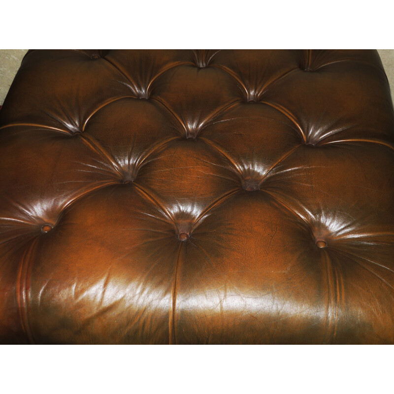 Vintage pouf or ottoman in brown tufted leather for Chesterfield
