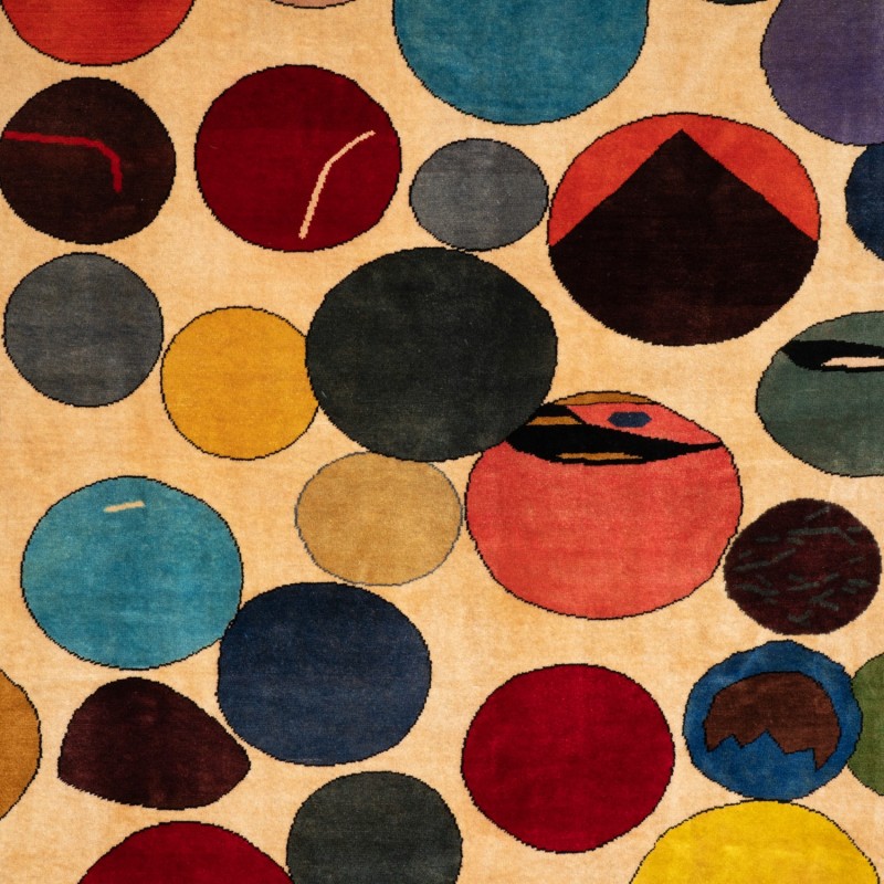 Tapis vintage en laine mérinos représentant	des cercles colorés