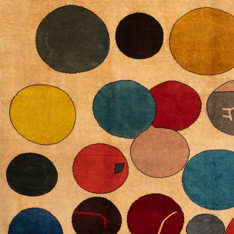 Vintage merino wool rug depicting colorful circles
