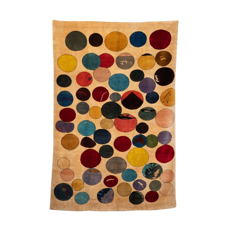 Vintage merino wool rug depicting colorful circles