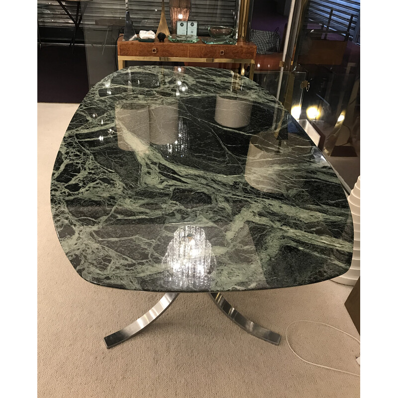 Vintage marble and brushed steel dining table, 1970