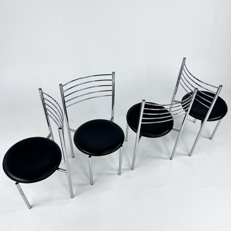 Chaises à repas vintage en aluminium et cuir, 1980