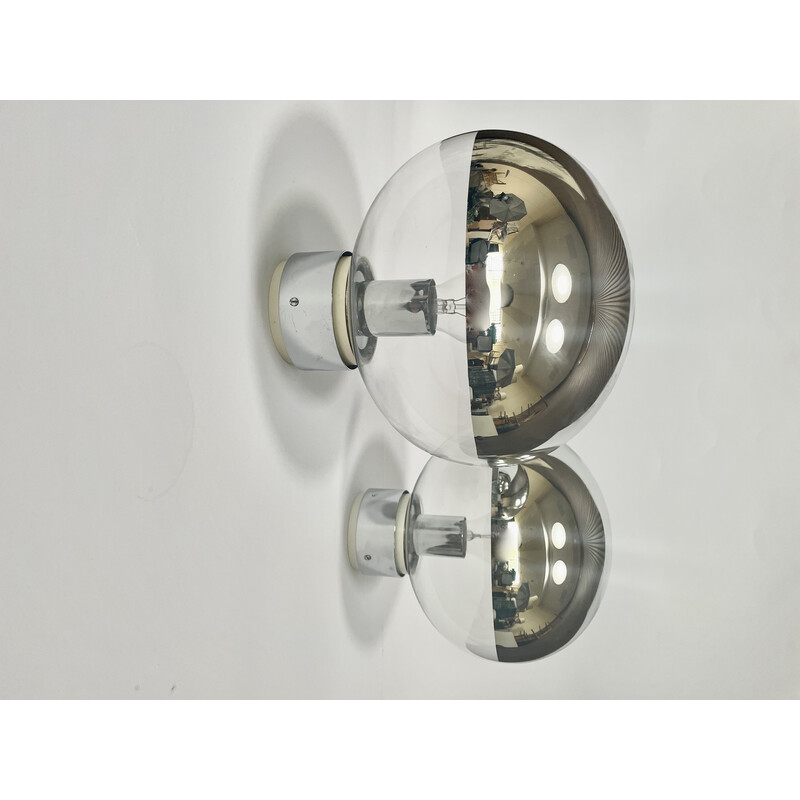 Pair of vintage chrome glass wall lights by Motoko Ishii for Staff, Germany 1960