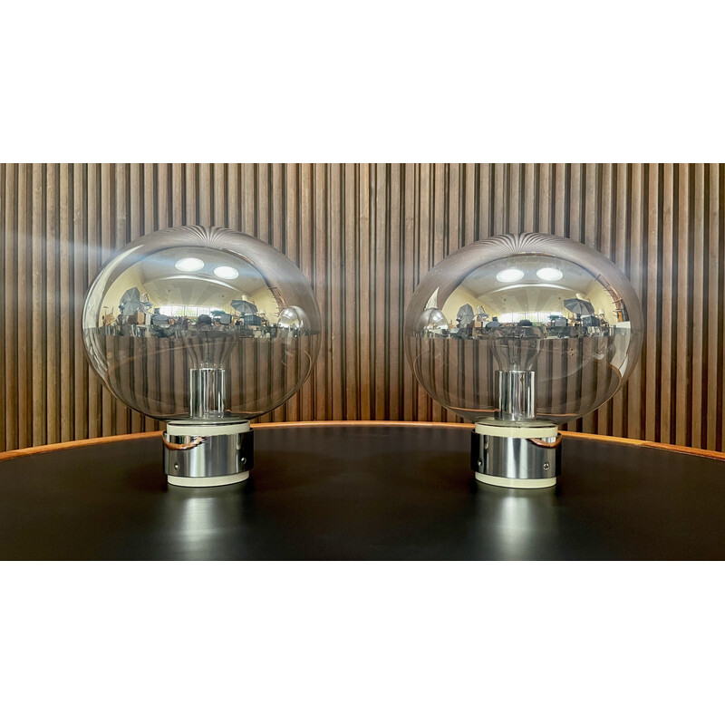 Pair of vintage chrome glass wall lights by Motoko Ishii for Staff, Germany 1960