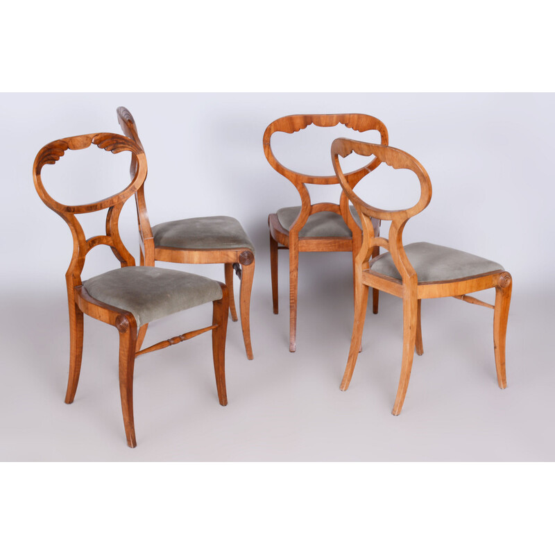 Ensemble de 4 chaises vintage Biedermeier en chêne et noyer, Autriche 1820