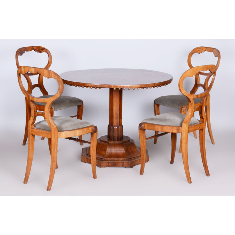 Ensemble de 4 chaises vintage Biedermeier en chêne et noyer, Autriche 1820