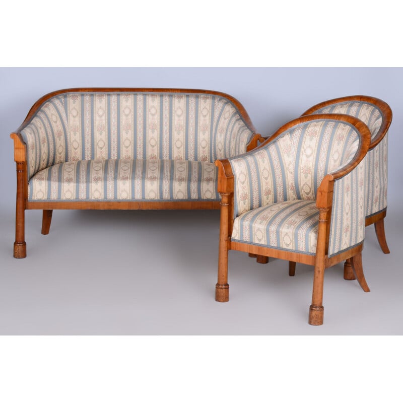 Vintage Biedermeier seating set in birch wood, Austria 1830