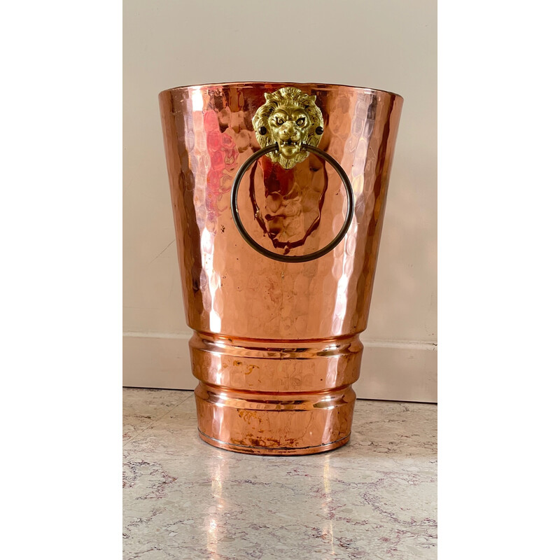 Vintage copper lion head umbrella stand