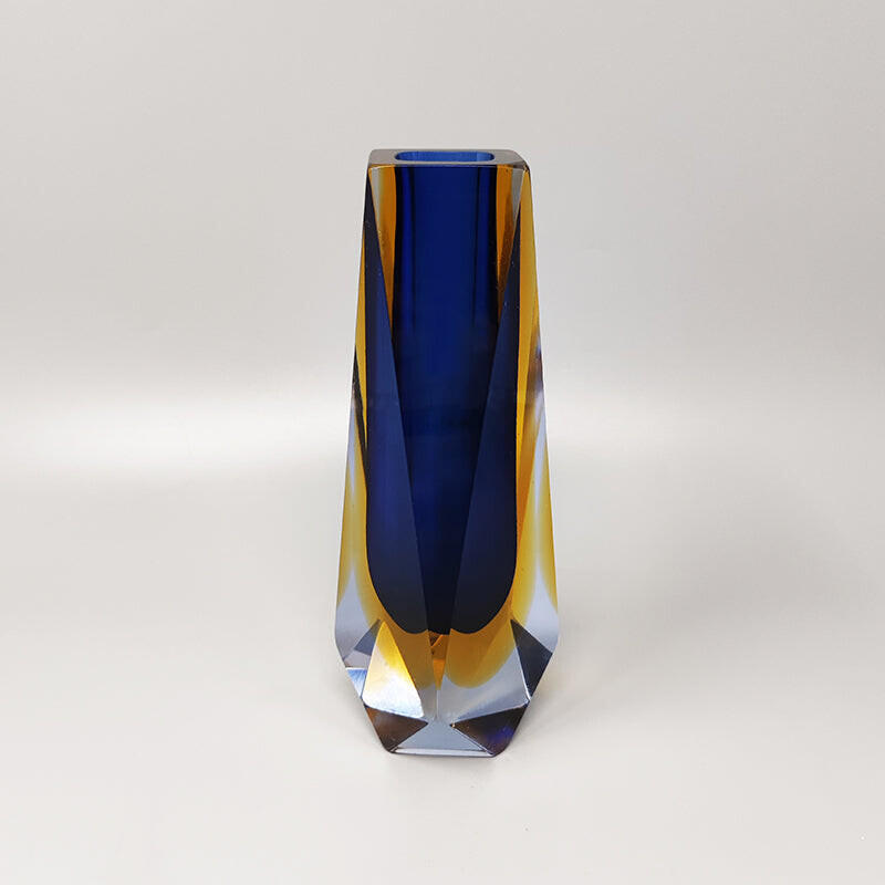 Vaso vintage in vetro di Murano blu di Mandruzzato, Italia 1960