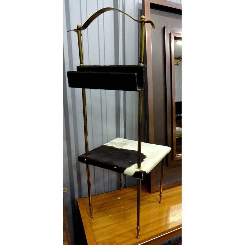 Vintage cowhide and brass valet chair, 1950