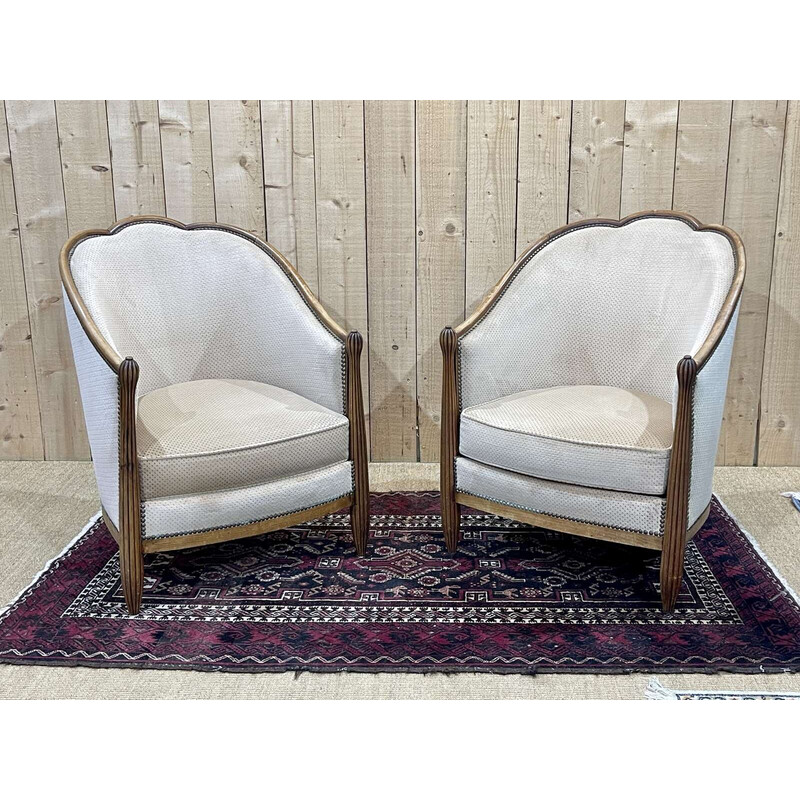 Paire de fauteuils vintage en hêtre, 1970