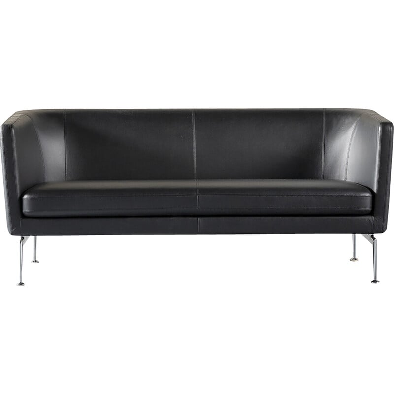 Vintage Vitra Suita 2-seater sofa in black leather by Charles and Ray Eames, Germany 1990