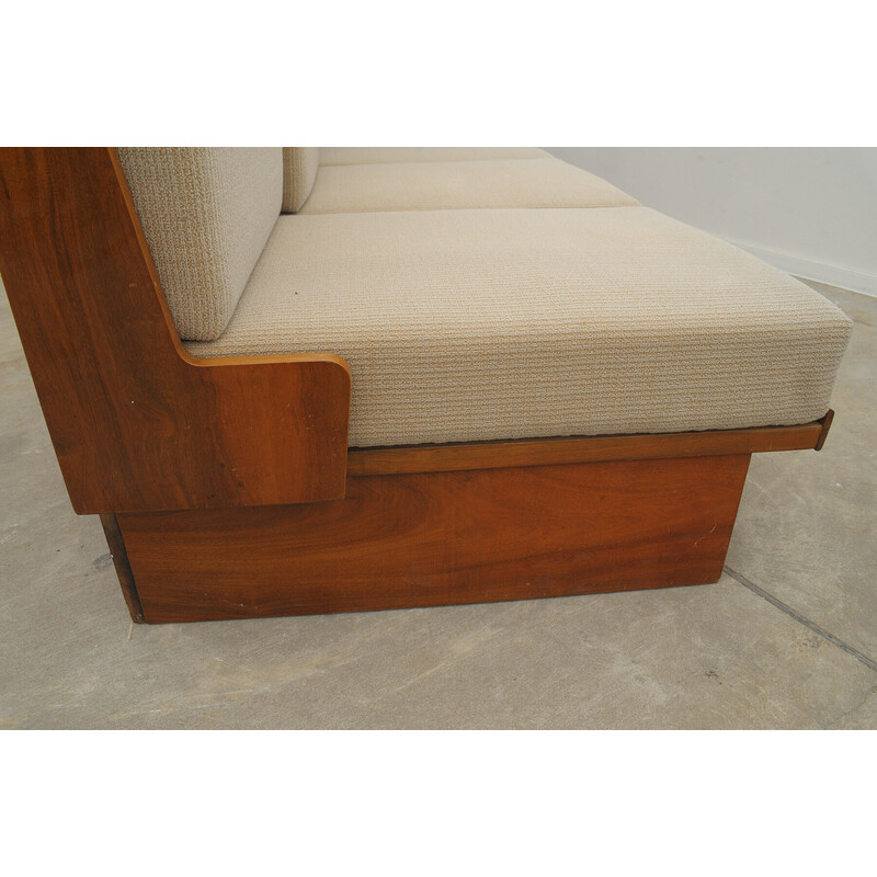 Vintage 3-seater folding sofa in walnut veneered wood for Jitona, Czechoslovakia 1950