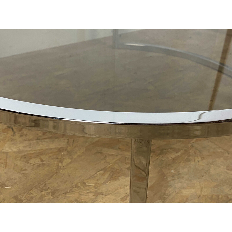 Vintage round coffee table in smoked glass and chrome steel, 1970