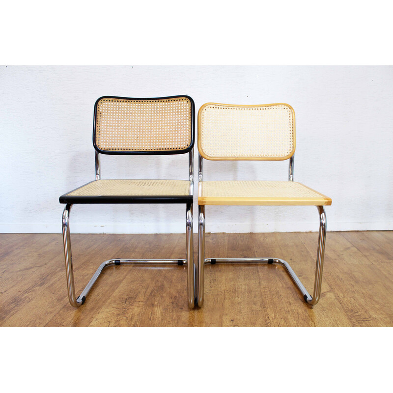 Paire de chaises vintage B32 en métal chromé et bois par Marcel Breuer, Italie 1980