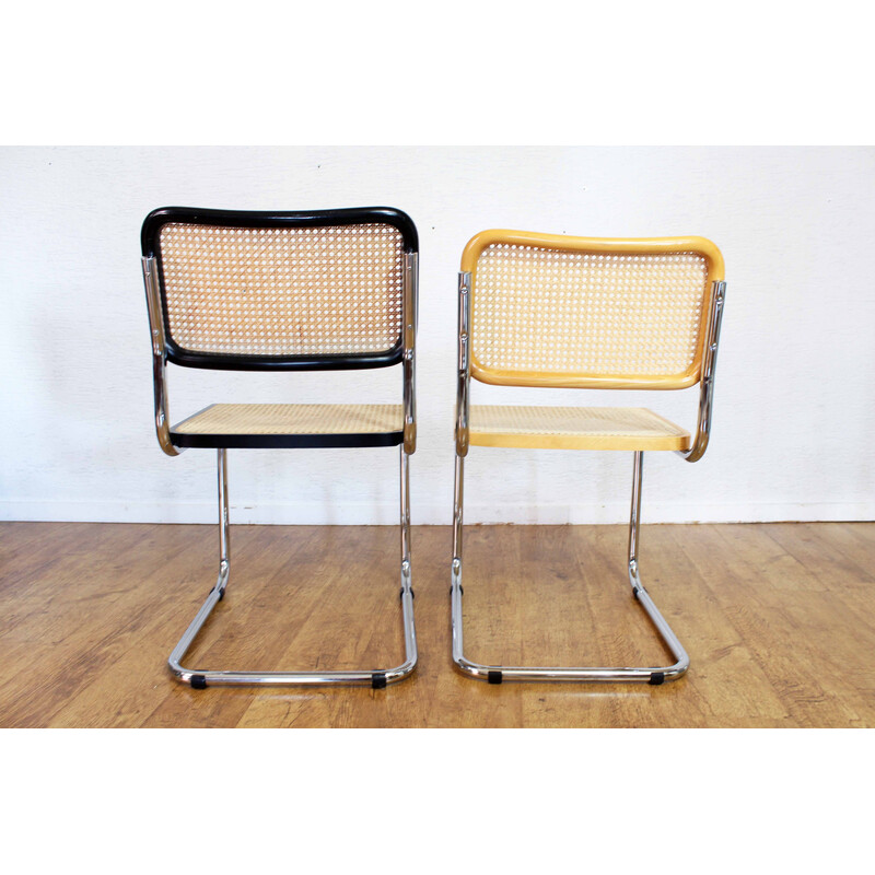 Paire de chaises vintage B32 en métal chromé et bois par Marcel Breuer, Italie 1980