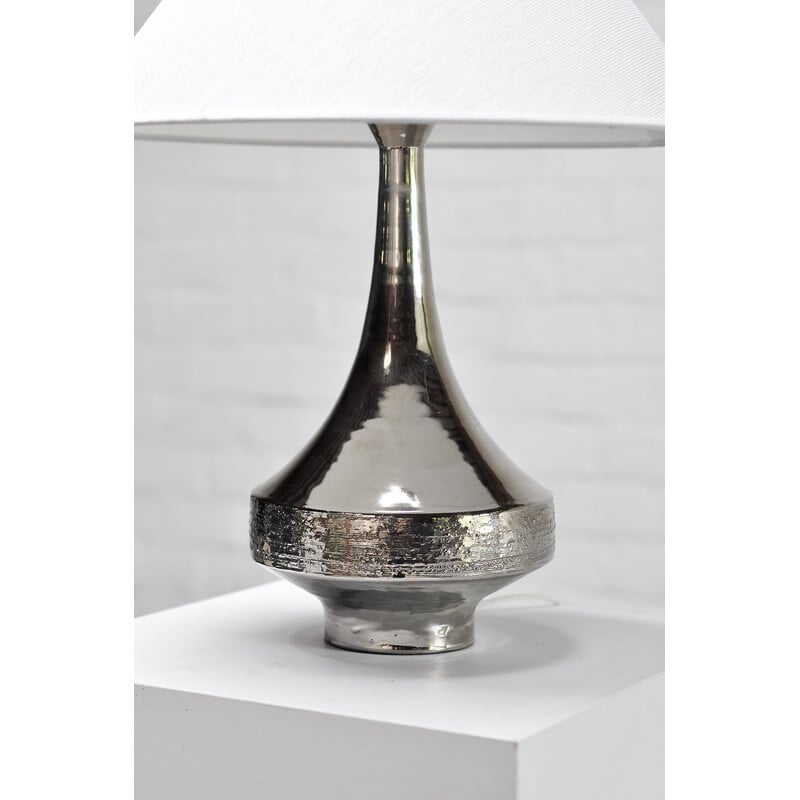 Lampe de table vintage en céramique argentée pour Perignem, 1970