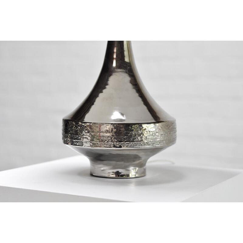 Lampe de table vintage en céramique argentée pour Perignem, 1970