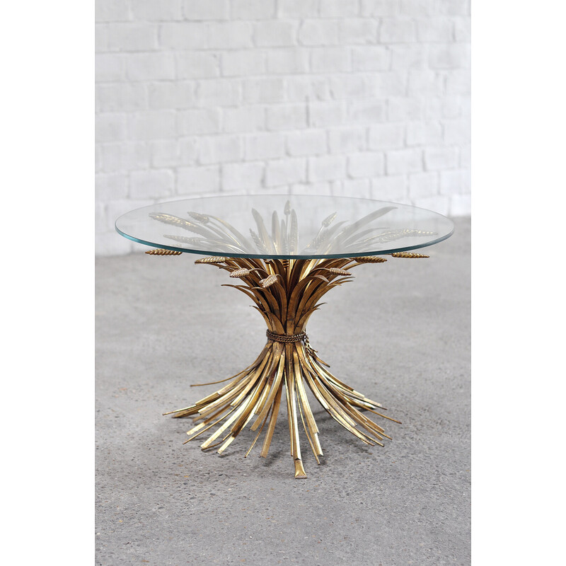 Vintage coffee table in gilded wheat sheaf and metal, 1960