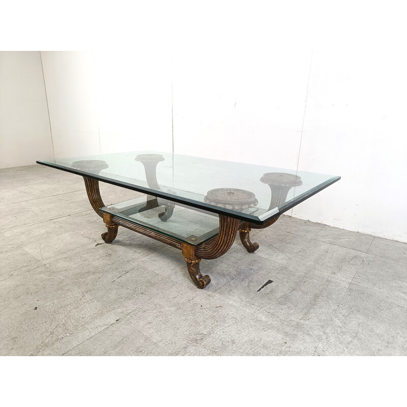 Table basse vintage en bois et verre, Italie 1960
