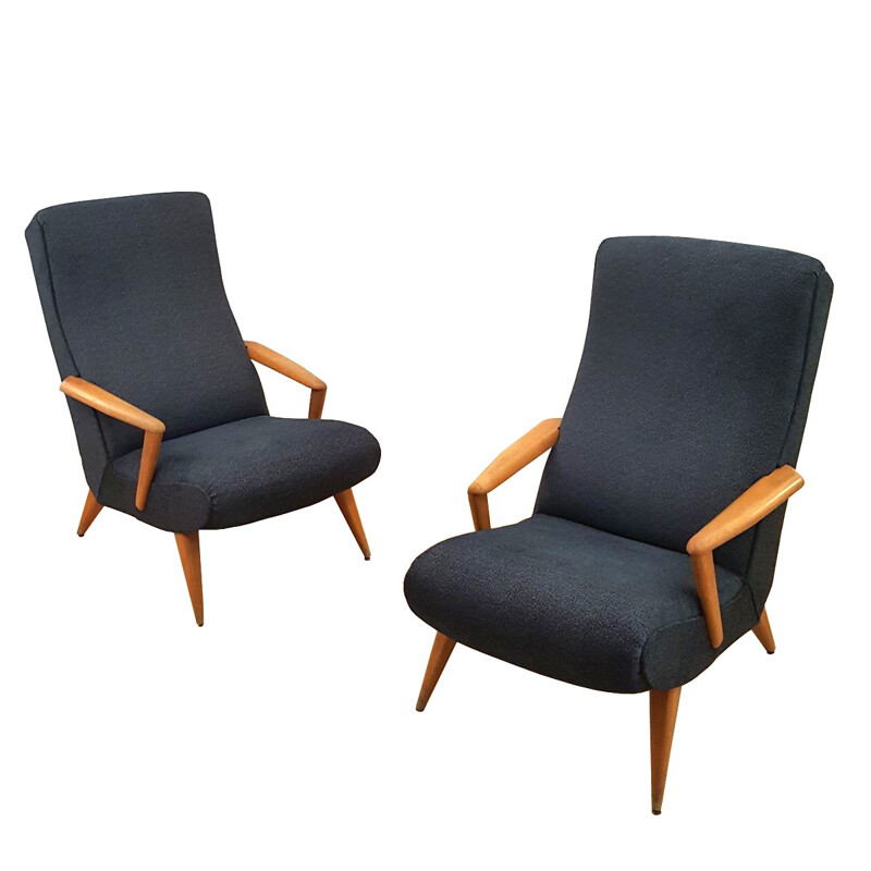 Dark grey pair of armchairs - 1950s