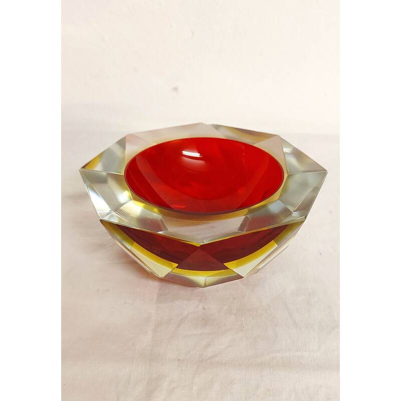 Vintage red and yellow Murano glass bowl, Italy 1980