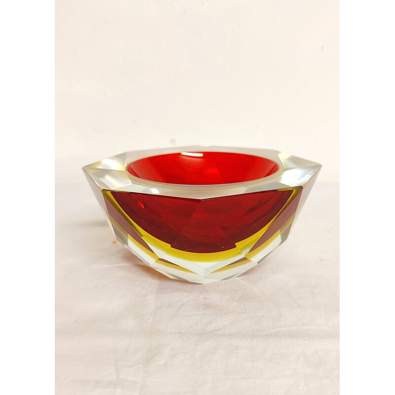Vintage red and yellow Murano glass bowl, Italy 1980