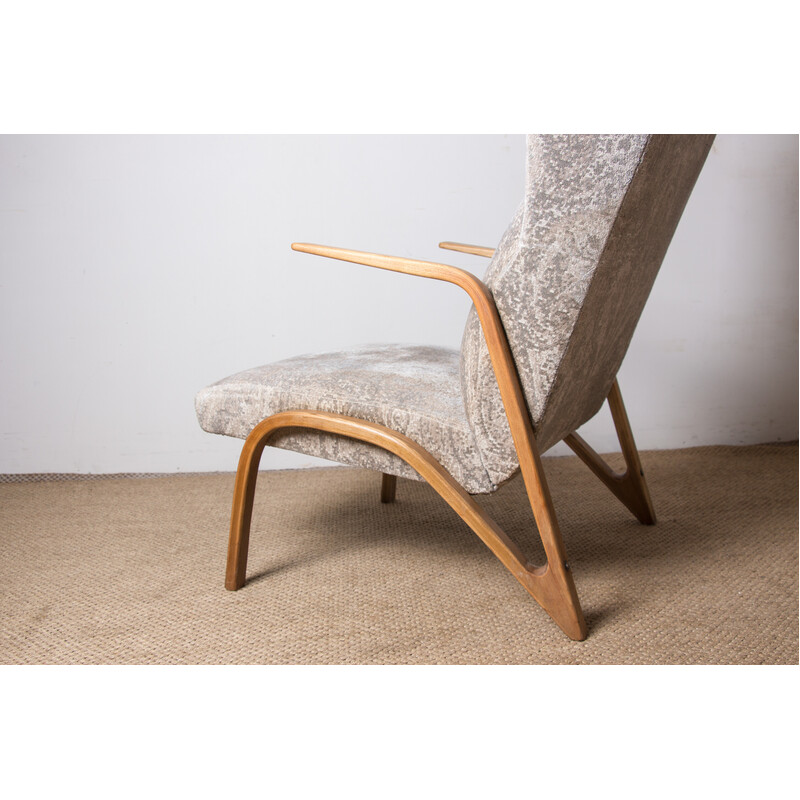 Vintage Konkav armchair in bent beech and fabric by Paul Bode for Federholz, Germany 1960