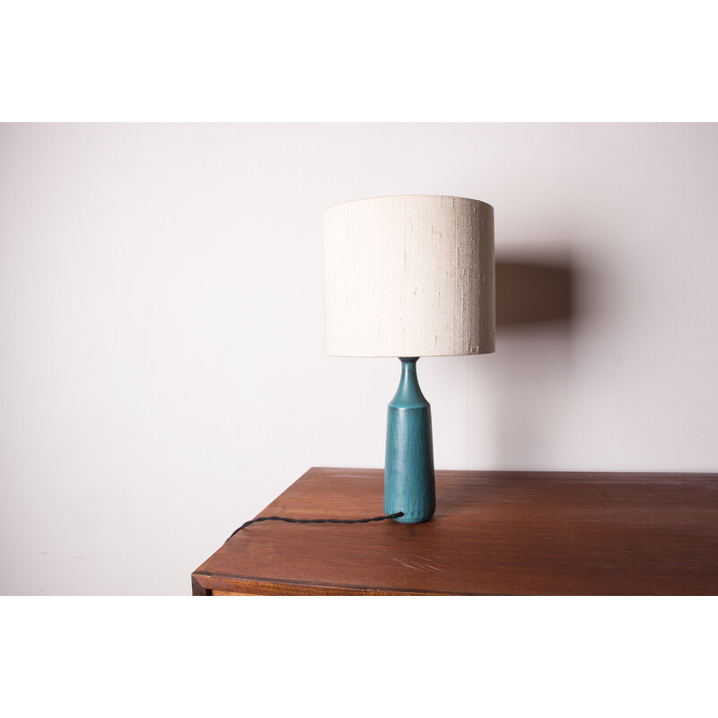 Vintage matte blue stoneware table lamp by Gunnar Nylund for Nymolle, Denmark 1960