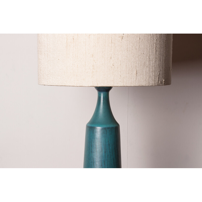 Vintage matte blue stoneware table lamp by Gunnar Nylund for Nymolle, Denmark 1960