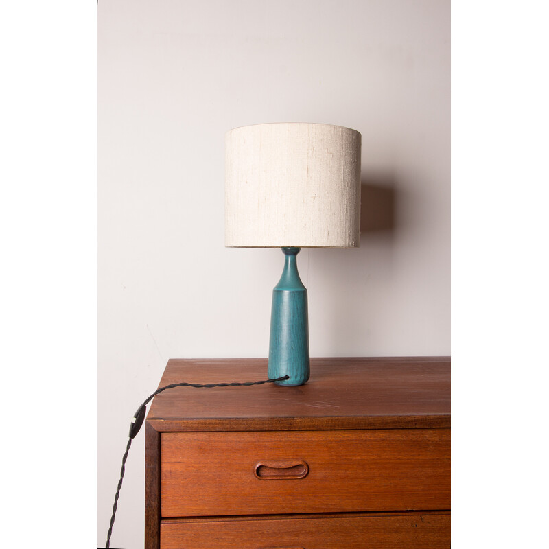 Vintage matte blue stoneware table lamp by Gunnar Nylund for Nymolle, Denmark 1960