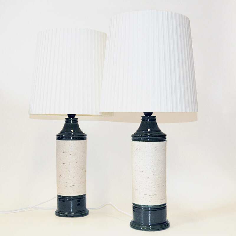 Pair of vintage B053 ceramic table lamps by Bergboms for Bitossi, Italy 1960