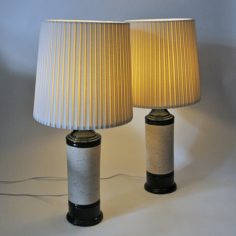 Pair of vintage B053 ceramic table lamps by Bergboms for Bitossi, Italy 1960