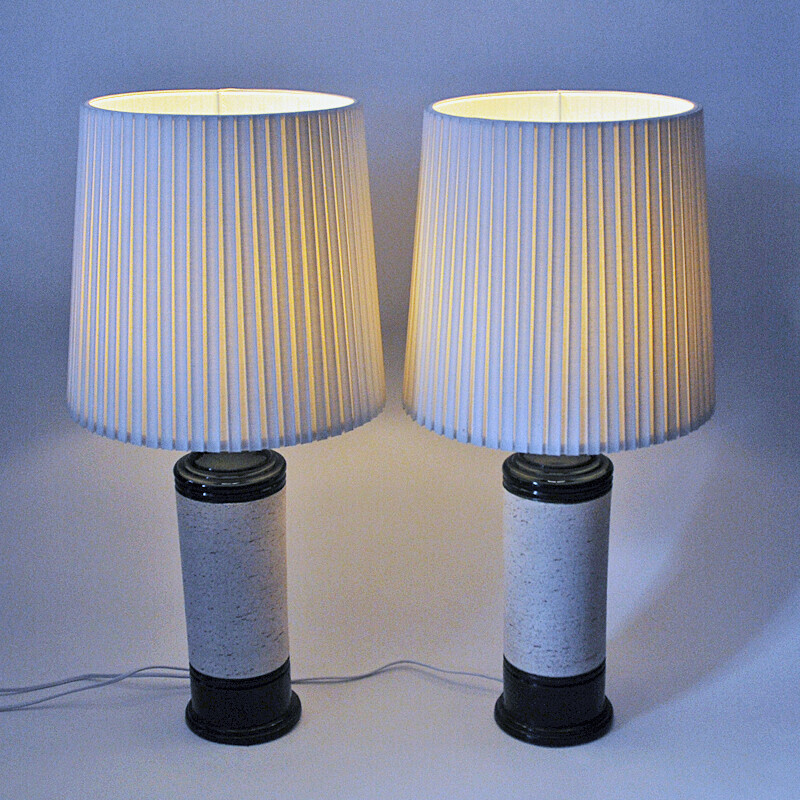 Paar alte B053 Keramik-Tischlampen von Bergboms für Bitossi, Italien 1960