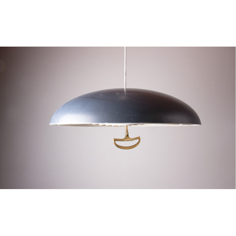 Vintage aluminum and brass pendant lamp by Vilhem Wolhert and Jorgen Bo Pour Poulsen, Denmark 1960