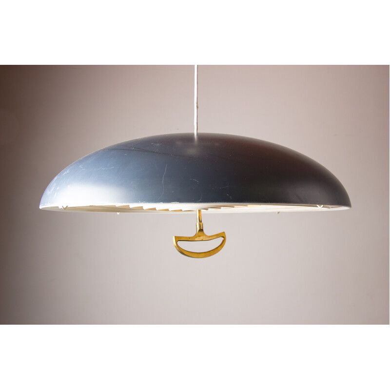 Vintage aluminum and brass pendant lamp by Vilhem Wolhert and Jorgen Bo Pour Poulsen, Denmark 1960