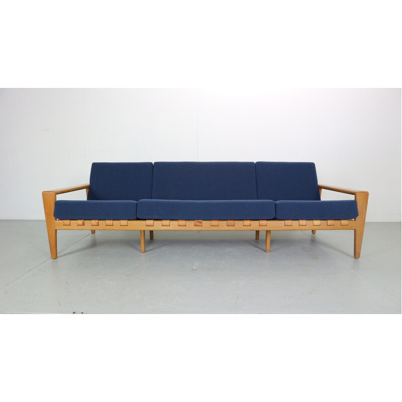 Vintage "Bodö" 3-seater sofa in oak and leather by Svante Skogh for Säffle Möbler, 1950