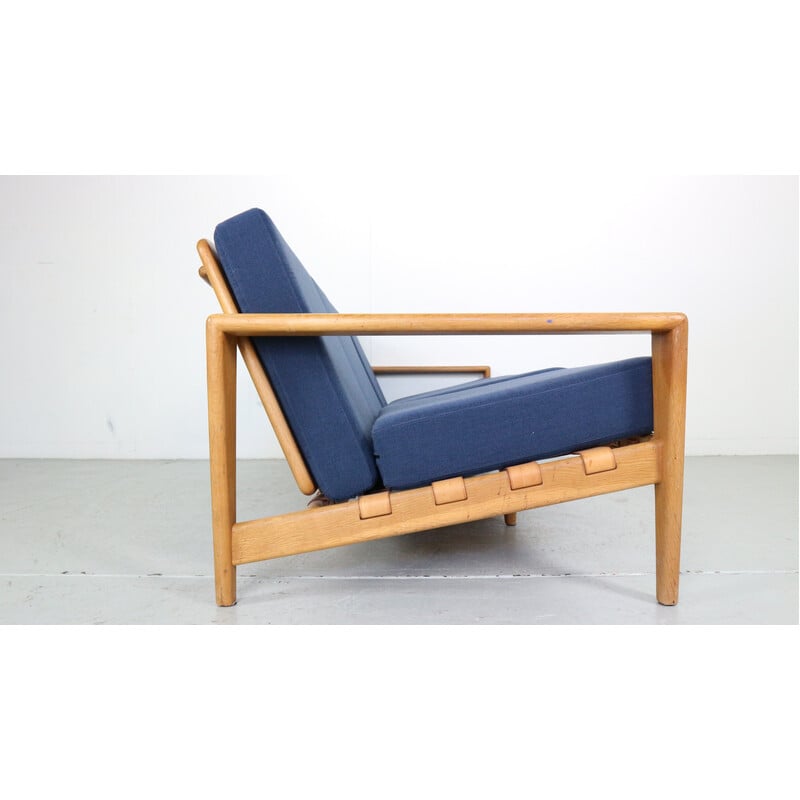 Vintage "Bodö" 3-seater sofa in oak and leather by Svante Skogh for Säffle Möbler, 1950