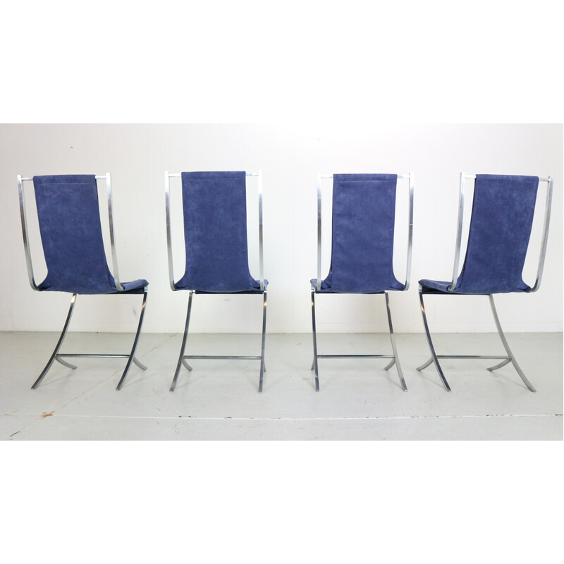 Set of 4 vintage dining chairs in velvet and steel by Pierre Cardin for Maison Jansen, France 1970