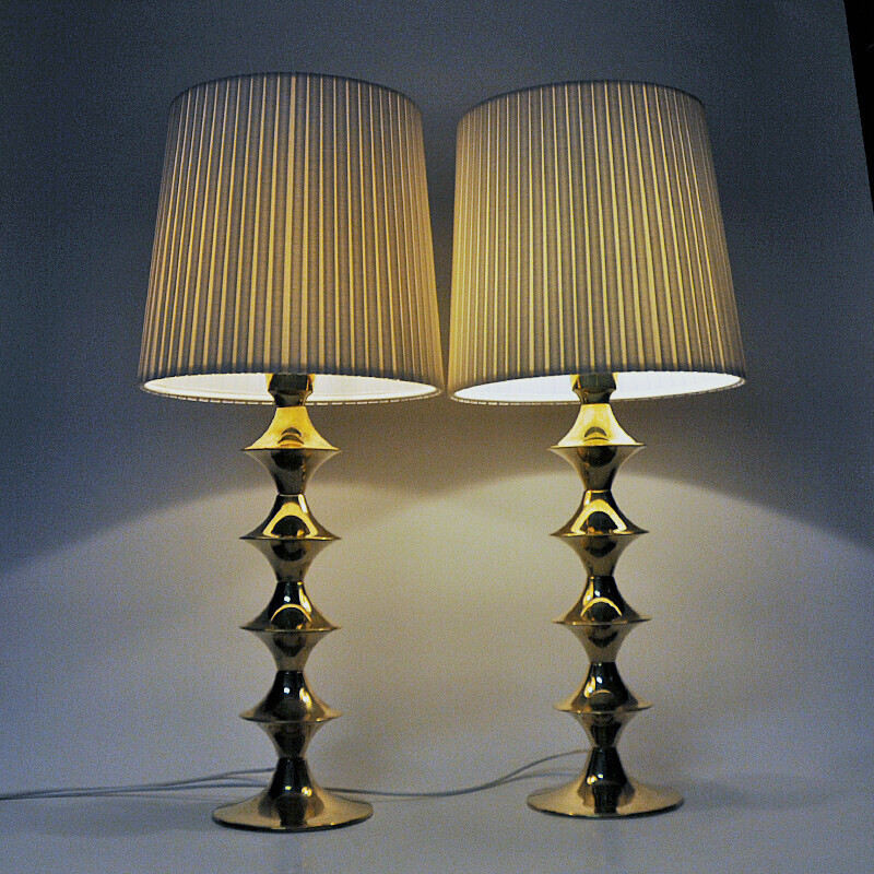 Paire de lampes de table vintage en laiton pour Elit Ab, Suède 1960