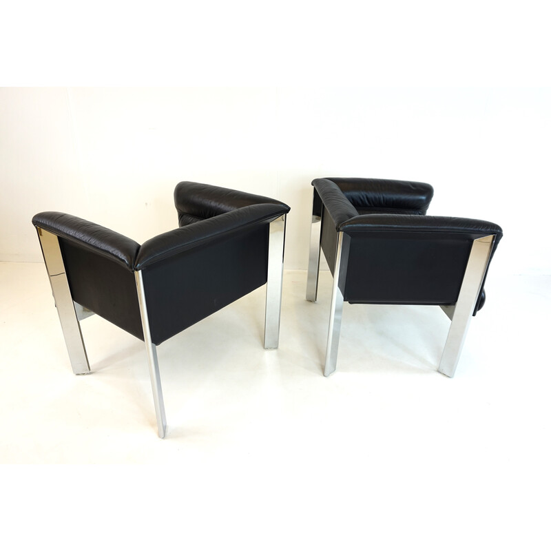 Paire de fauteuils vintage en cuir noir par Marco Zanuso pour Poltrona Frau, 1980