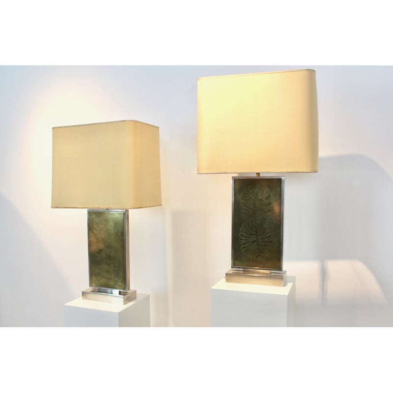 Pair of vintage brass and stainless steel table lamps by Roger Vanhevel, 1970