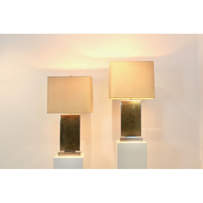Pair of vintage brass and stainless steel table lamps by Roger Vanhevel, 1970