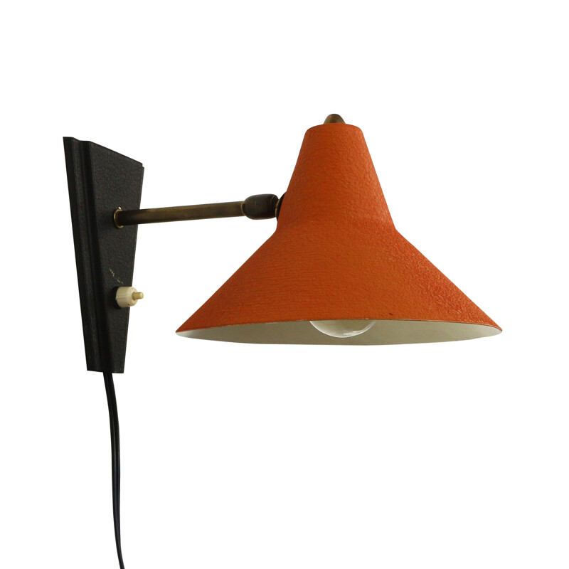 Orange red and black wall light, 1950s