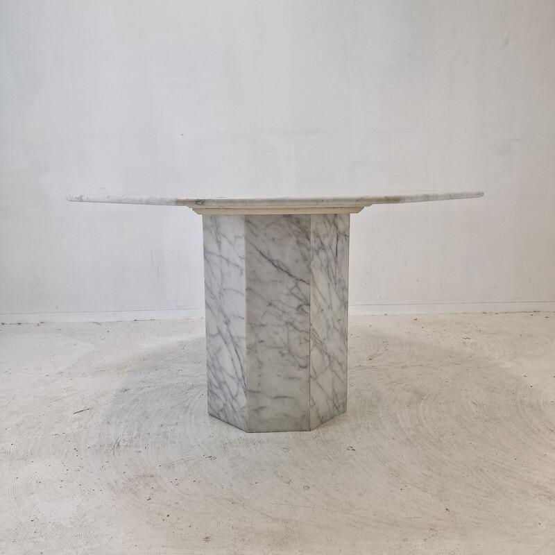 Table à repas vintage octogonale en marbre de carrare, Italie 1960
