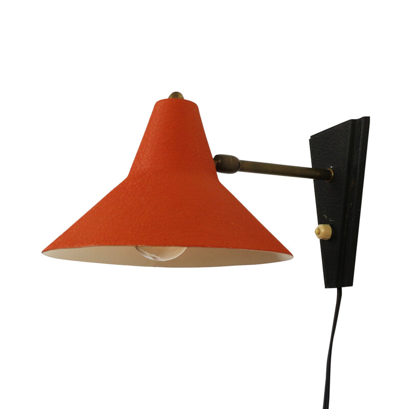 Orange red and black wall light, 1950s