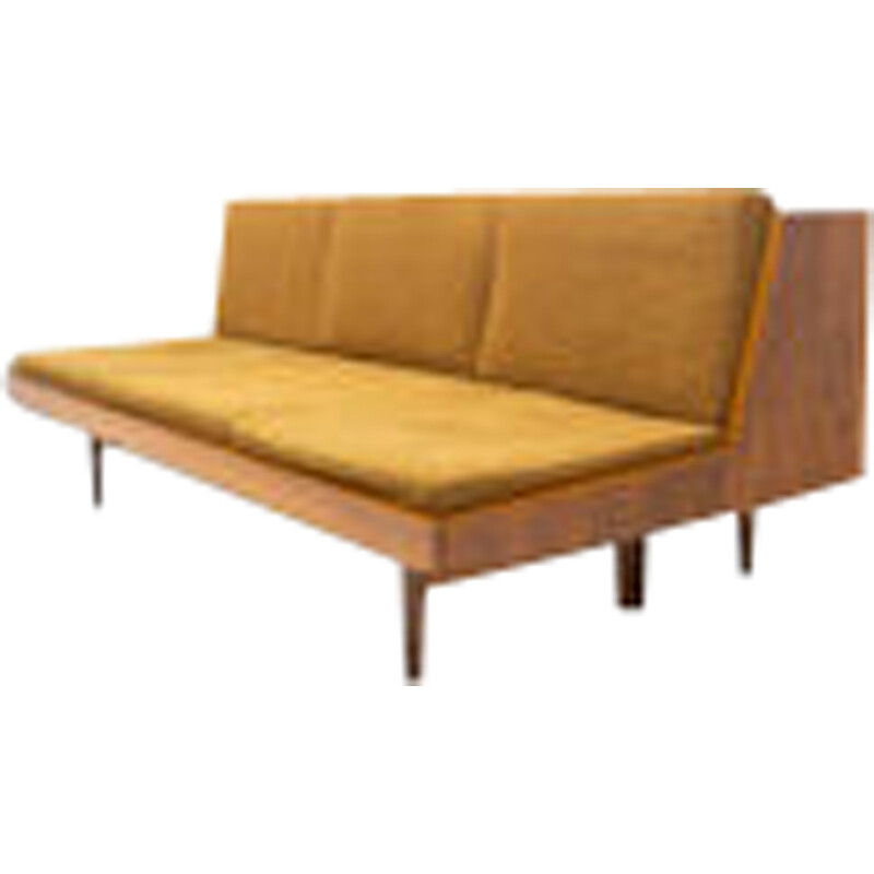 Vintage folding walnut sofa bed, Czechoslovakia 1970