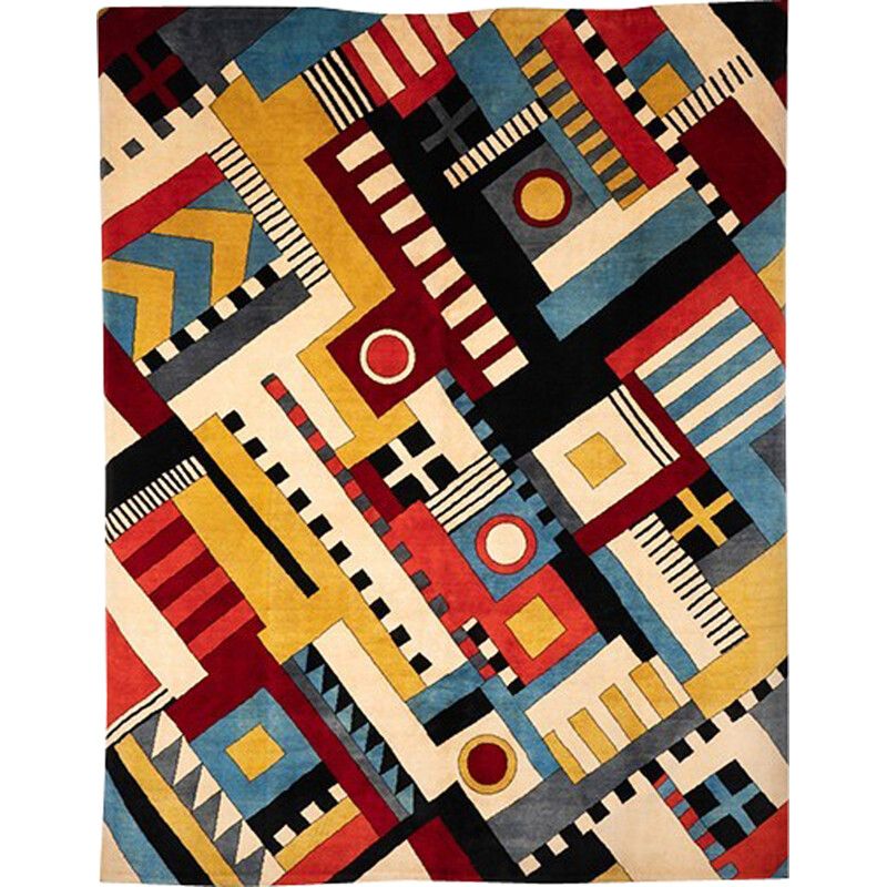 Vintage Merino wool rug with geometric pattern