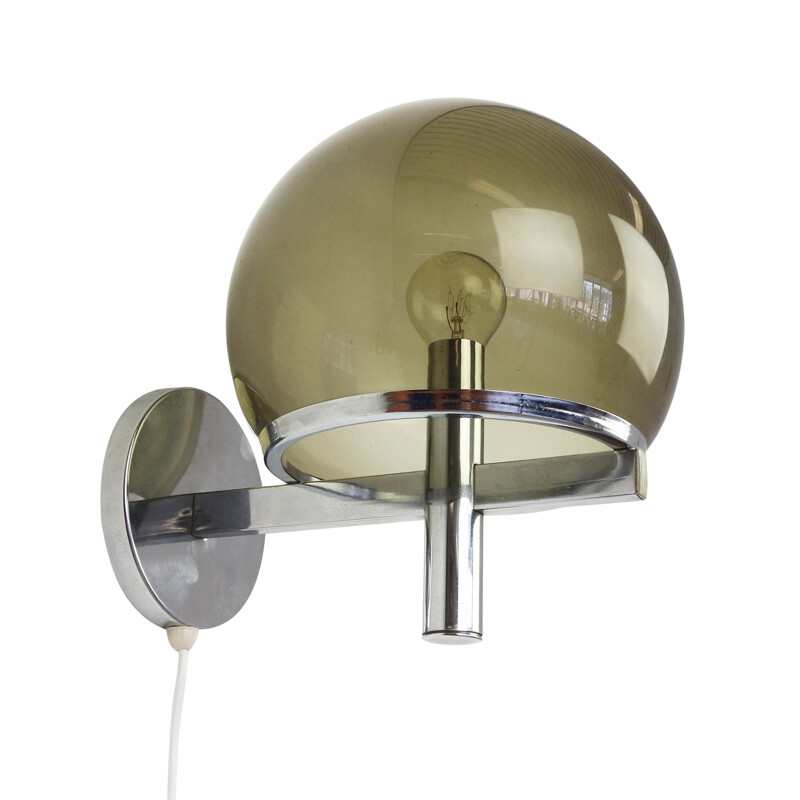 Smoked glass and chrome globe wall light, 1970s